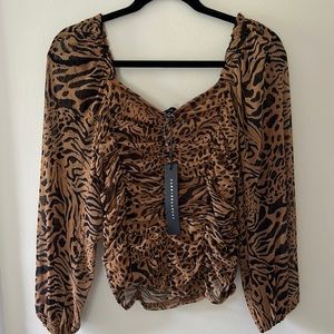Jane & Delaney Tiger Print Ruche Blouse